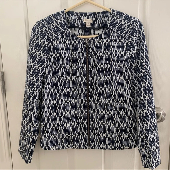 J.Crew Factory Jacquard Moto Biker Sweater Zip black 
Blue XS - Picture 1 of 8